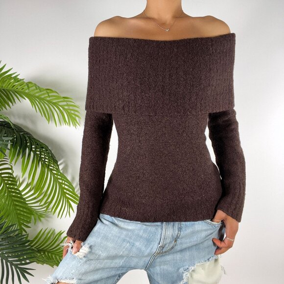 Vintage MODA Brown Wool Fairy Grunge Cottagecore Off The Shoulder Sweater /Large - Picture 1 of 6
